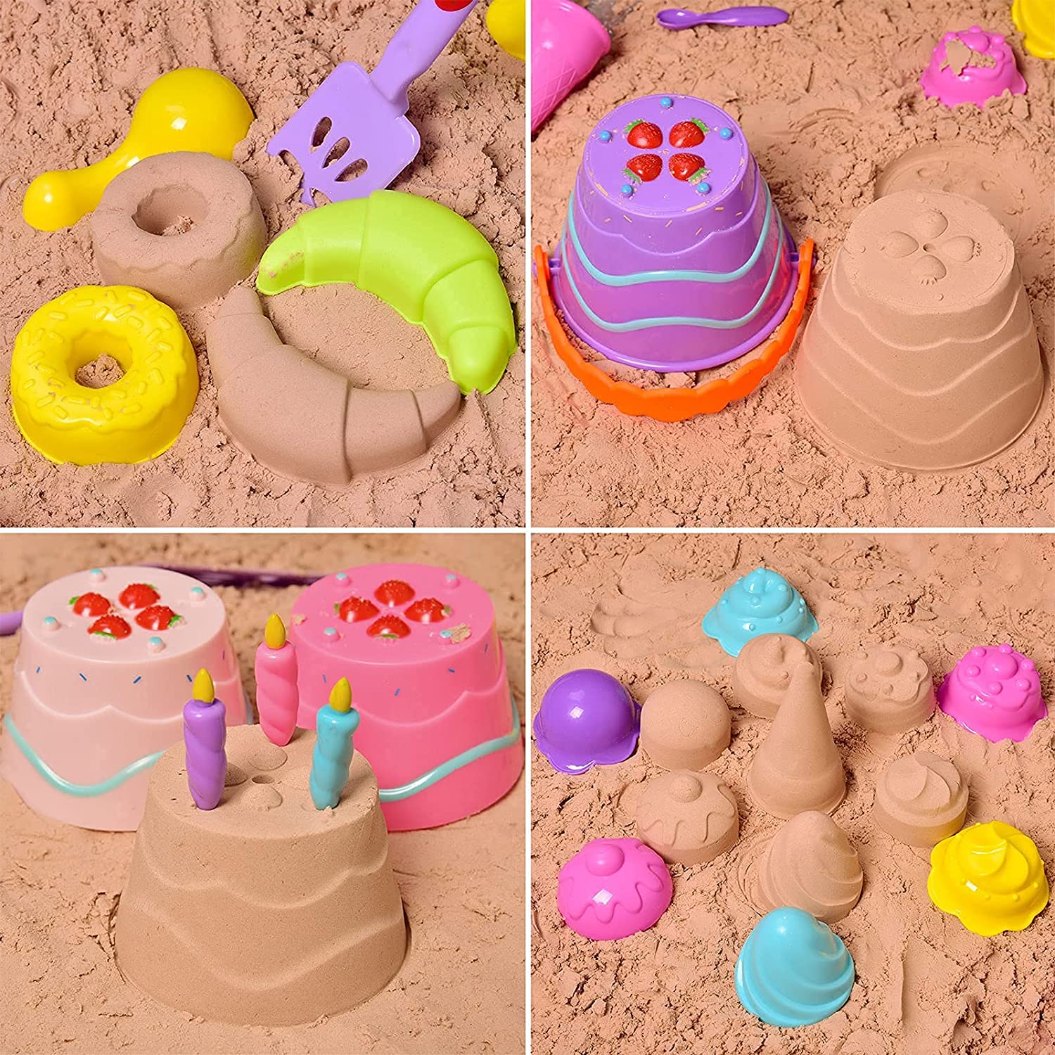 Fun Little Toys 38Pcs Ice Cream Beach Toys Sand Toys Set for Kids, Beach Toys Tools, Sand Shovels, Beach Bucket Birthday Gifts for Girls,Toddlers