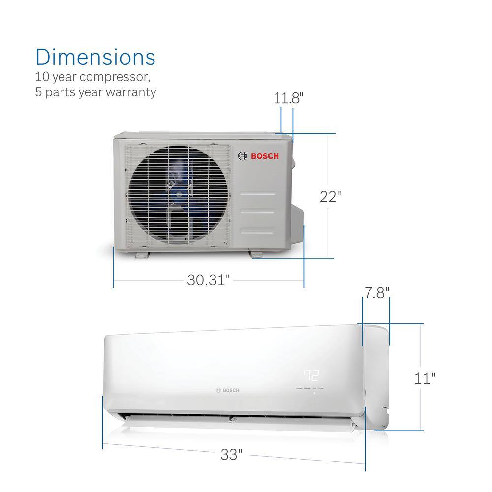 Bosch Gen 2 Climate 5000 ENERGY STAR 9000 BTU 0.75-Ton Ductless Mini Split Air Conditioner with Heat Pump 230-Volt60 Hz 8733954420