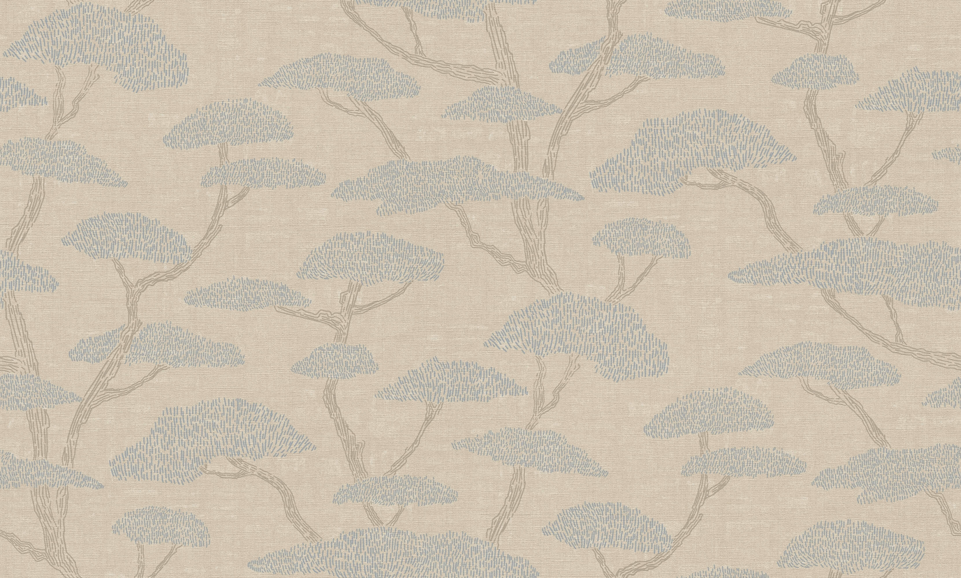 Chinoiserie Tree Motif Wallpaper in Beige/Blue