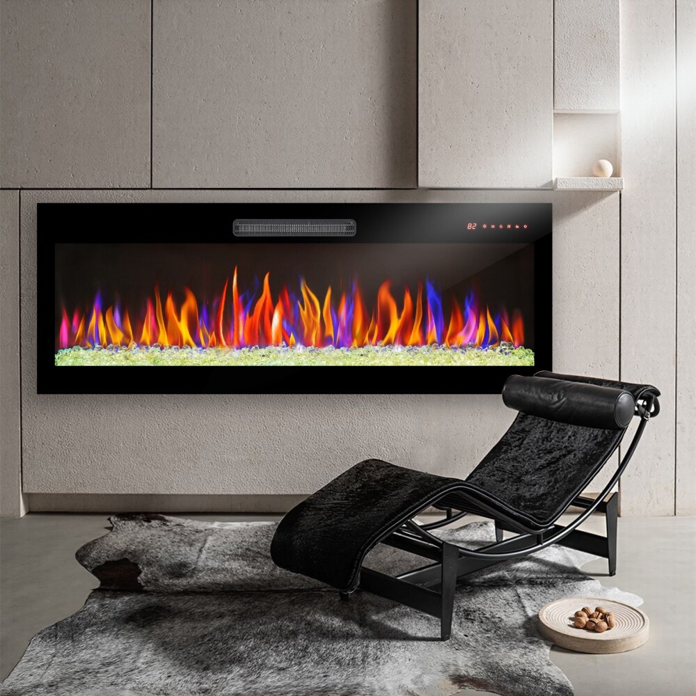 36 60in. Black Recessed Wall Mounted Electric Fireplace by Real Flame