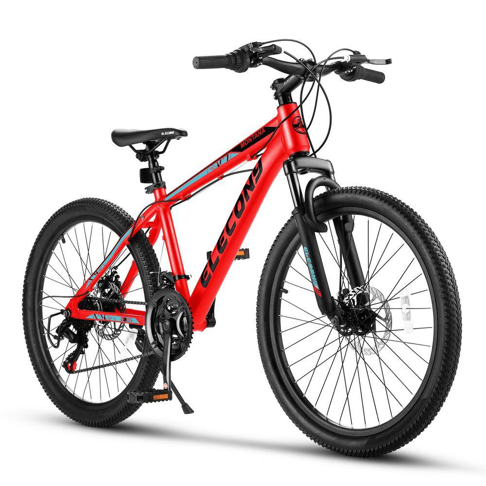 Cesicia 24 in. Steel Mountain Bike with 21-Speed in Red for Teenagers jinxBike22