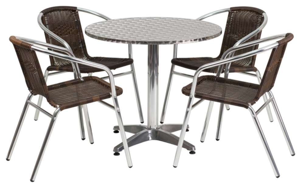 Aluminum Indoor Outdoor Table Set With 4 Dark Brown Rattan Chairs   Tropical   Outdoor Dining Chairs   by Virventures  Houzz