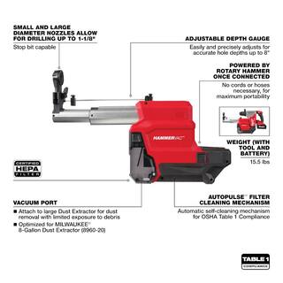 MW M18 FUEL 18V Lithium-Ion Brushless 1-18 in. Cordless SDS-Plus Rotary HammerDust Extractor Kit Two 6.0Ah Batteries 2915-22DE