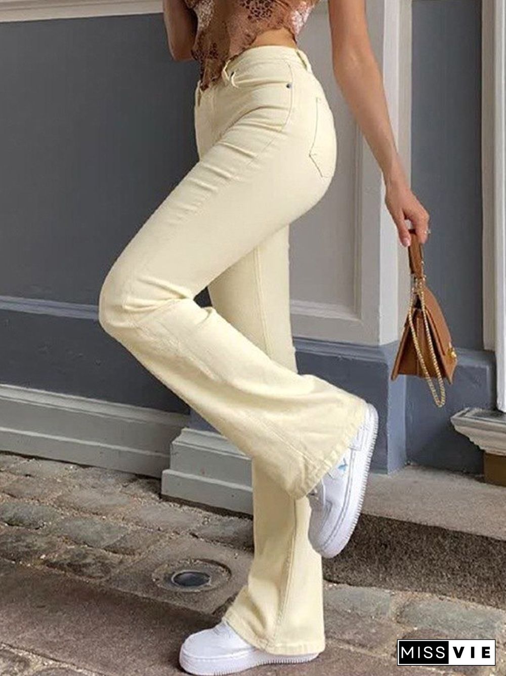 Vintage Cream Y2K Flare Jeans