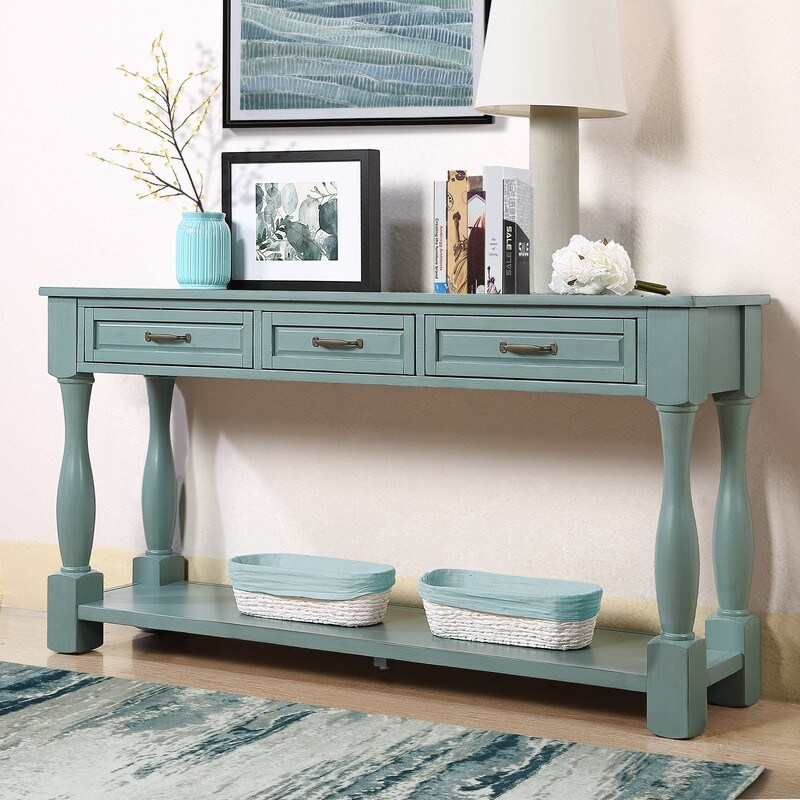 63inch Long Wood Console Table with 3 Drawers and 1 Bottom Shelf