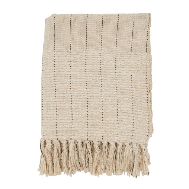 Rugged Elegance Striped Fringe Throw Blanket Natural Saro Lifestyle