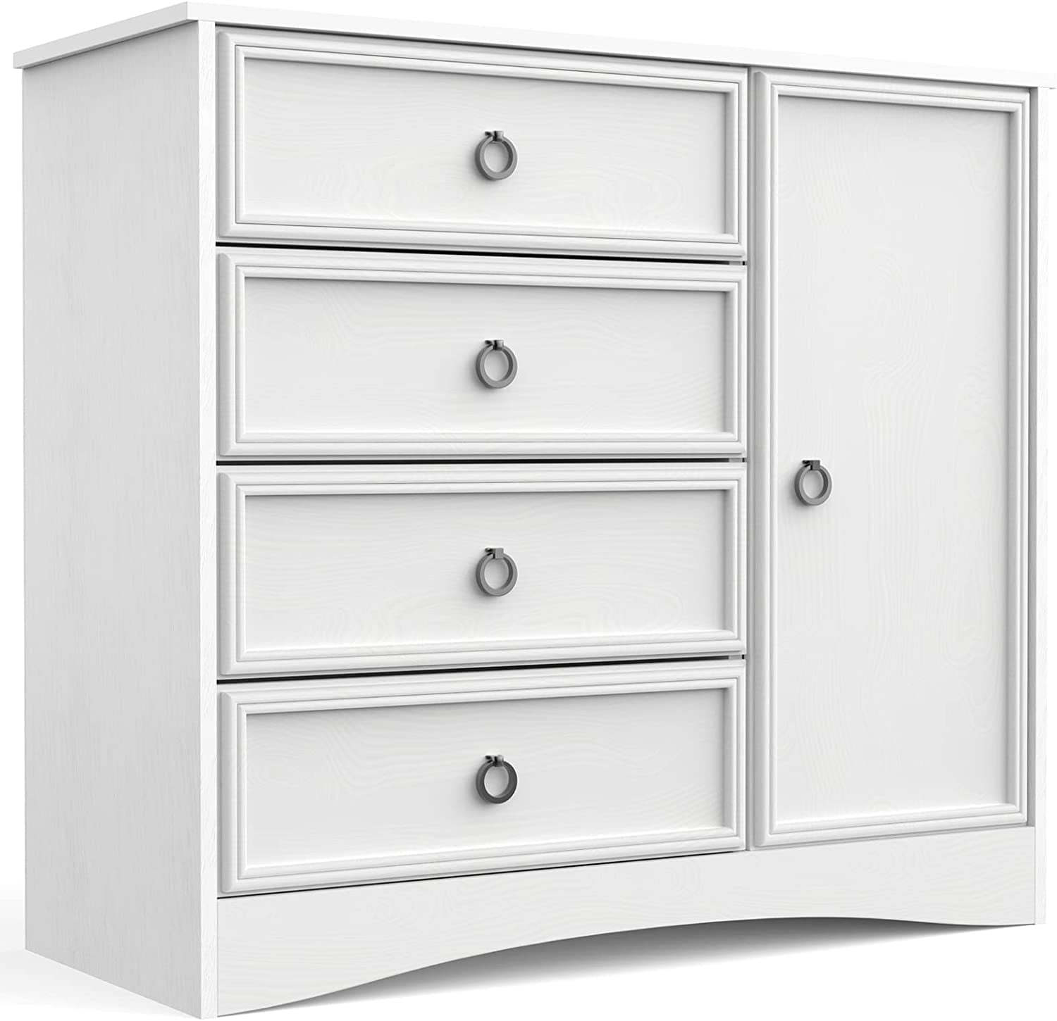 LGHM 4 Drawer Dresser W/ Door Cabinet for Bedroom, Entryway, Living Room, White