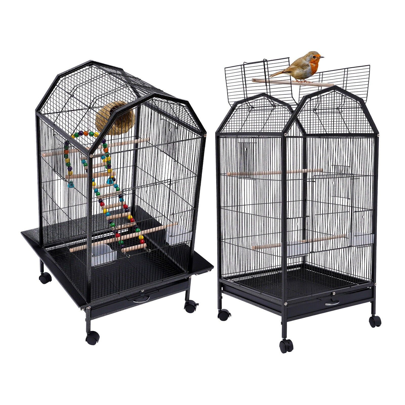 FETCOI Large Cockatiel Parakeet Finch Rolling Canary Cage Bird Cage w/ ladder and swing (Medium)