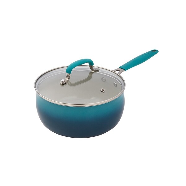 25 Piece Ceramic Nonstick Aluminum Easy Clean Cookware Set， Ombre Teal