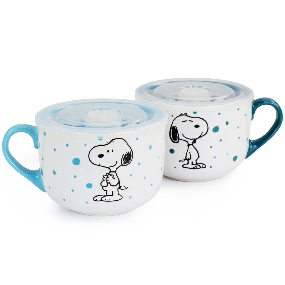 Gibson Peanuts Freckled Joy 25 fl. oz. Assorted Colors Stoneware Soup Bowl Cup and Lid (Set of 4) 985118492M