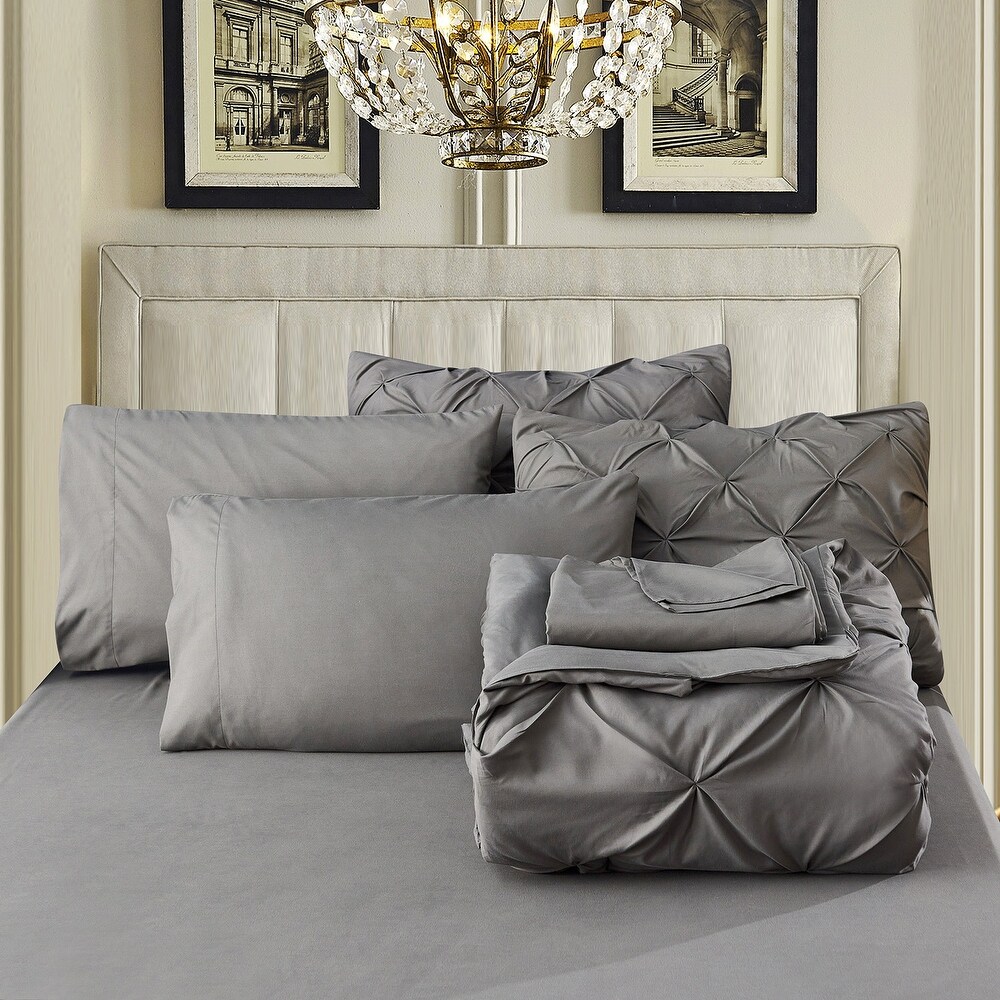 Dark Gray Pintuck Comforter Set Pinch Pleated Bed in A Bag