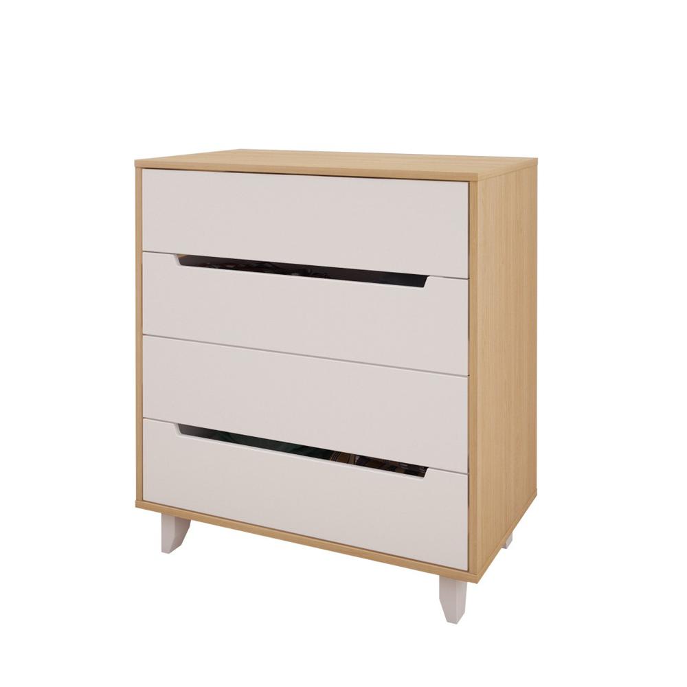 Nexera Modern 4 Drawer Chest in White and Natural Maple