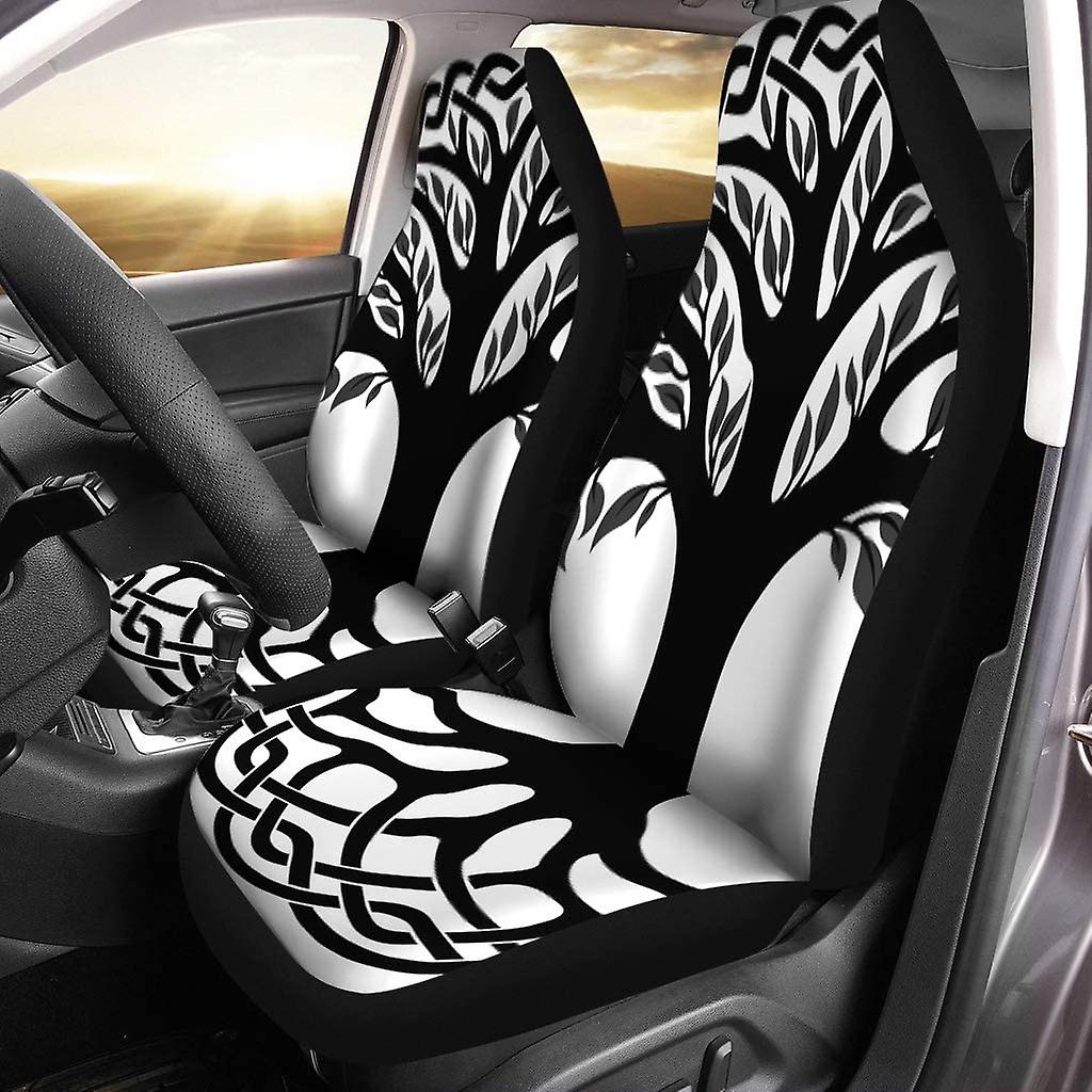 Set Of 2 Car Seat Covers Roots Celtic Tree Of Life Round Black Branches Floral Universal Auto Front Seats Protector Fits