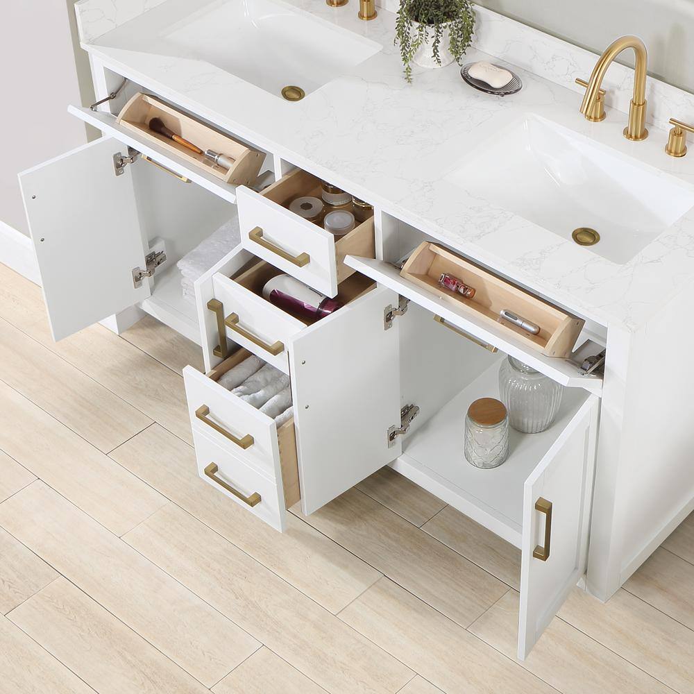 Altair Gavino 60 in. W x 22 in. D x 34 in. H Bath Vanity in White with Grain White Composite Stone Top 557060-WH-GW-NM