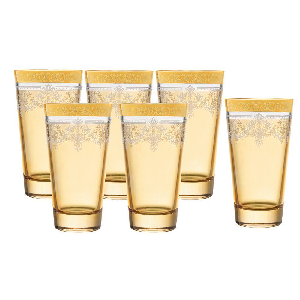 Lorren Home Trends 10 oz. Gold Amber Highball Glass (Set of 6) 9469