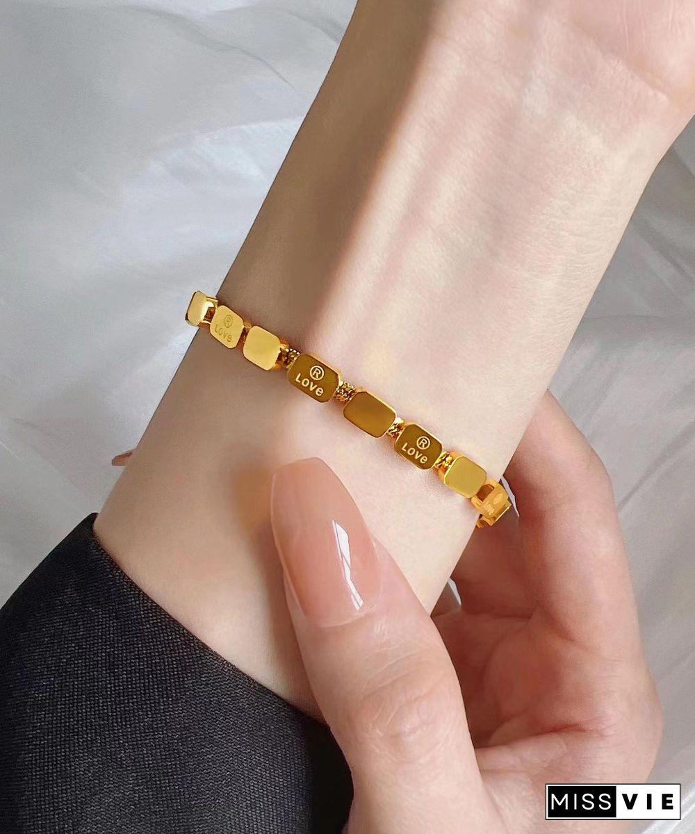 Beautiful Gold Stainless Steel Love Square Snake Bone Chain Bracelet