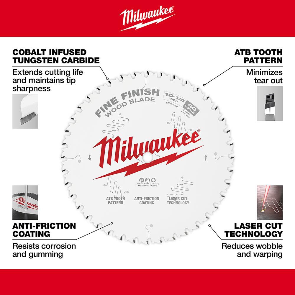 Milwaukee 10-1/4 in. 40T Fine Finish Circular Saw Blade 48-40-1040 from Milwaukee