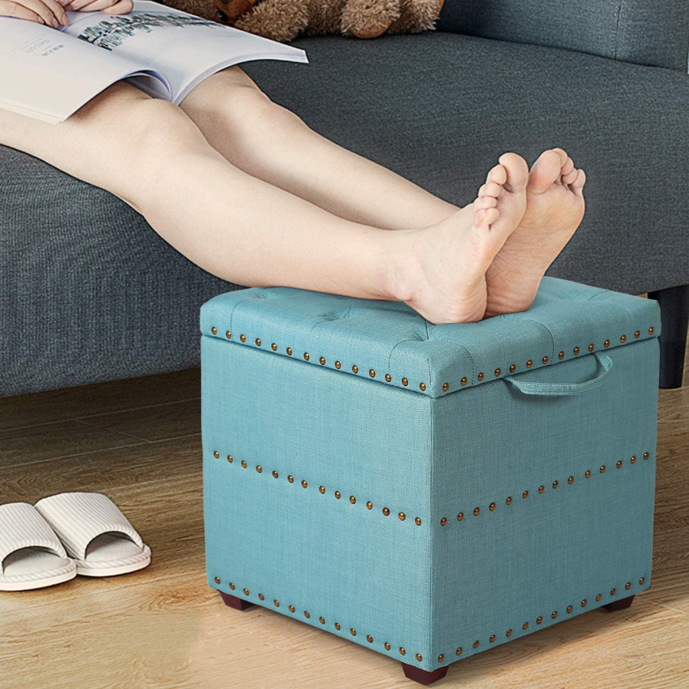 Square Fabric Ottoman with Tray   Midcentury   Footstools And Ottomans   by Imtinanz  LLC  Houzz