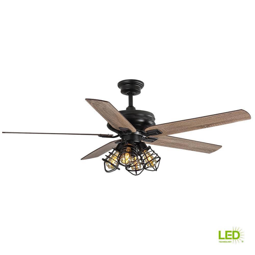 Home Decorators Collection Carlisle 60 in LED Matte Black Ceiling Fan with Remote Control and Light Kit