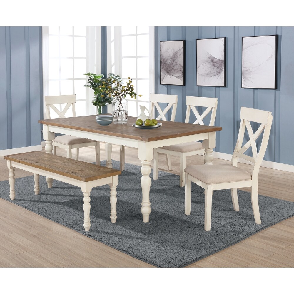 Roundhill Furniture Prato Antique White/ Distressed Oak 6 piece Dining Table Set