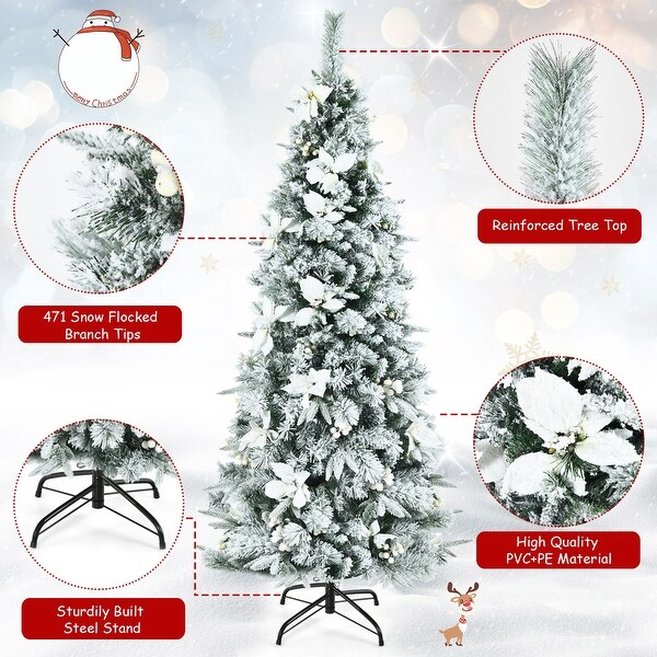 Gymax 5/6/7/8 FT Artificial Snow Flocked Pencil Christmas Tree w/