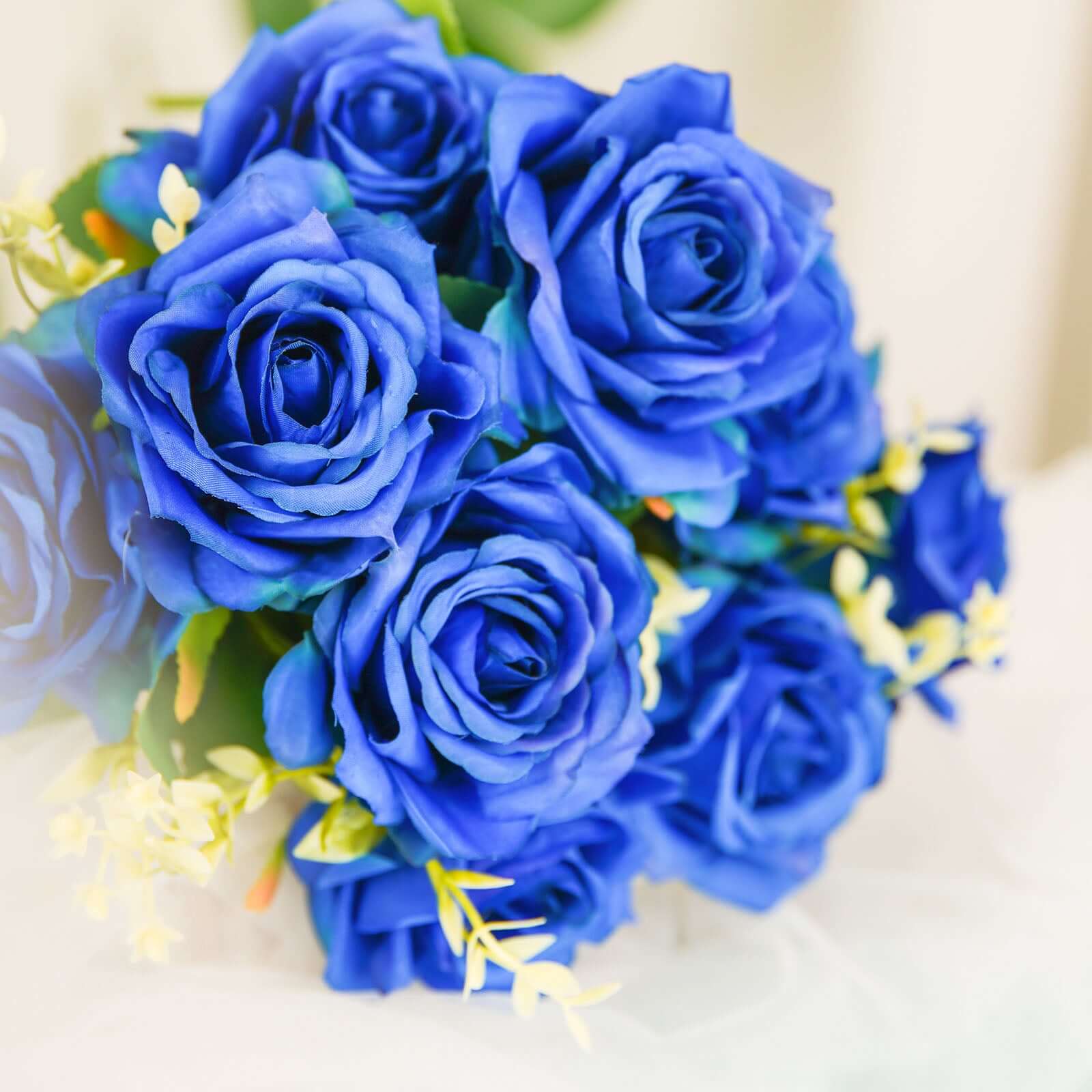 2 Bushes Royal Blue Artificial Silk Rose Flower Arrangements, Real Touch Long Stem Flower Bouquet 18