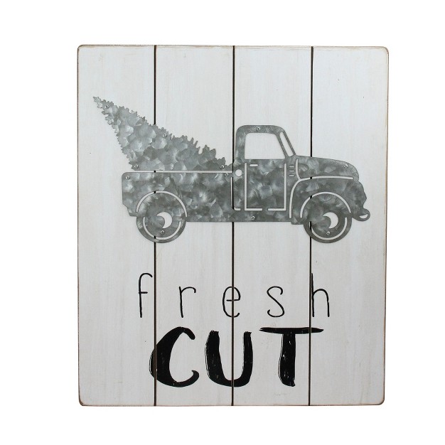 Gray And Black quot fresh Cut quot Galvanized Truck Christmas Wall Hanging