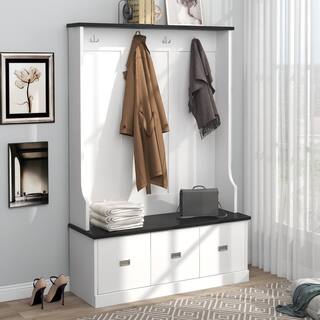 Asucoora Angelique White 46 in. W x 72 in. H Hall Tree with Bench and-Drawer TDTS888WH