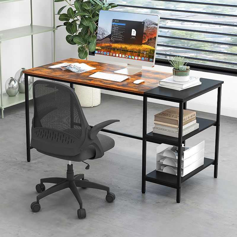 55 Modern Industrial Style Study Writing Desk With 2 Storage Shelves