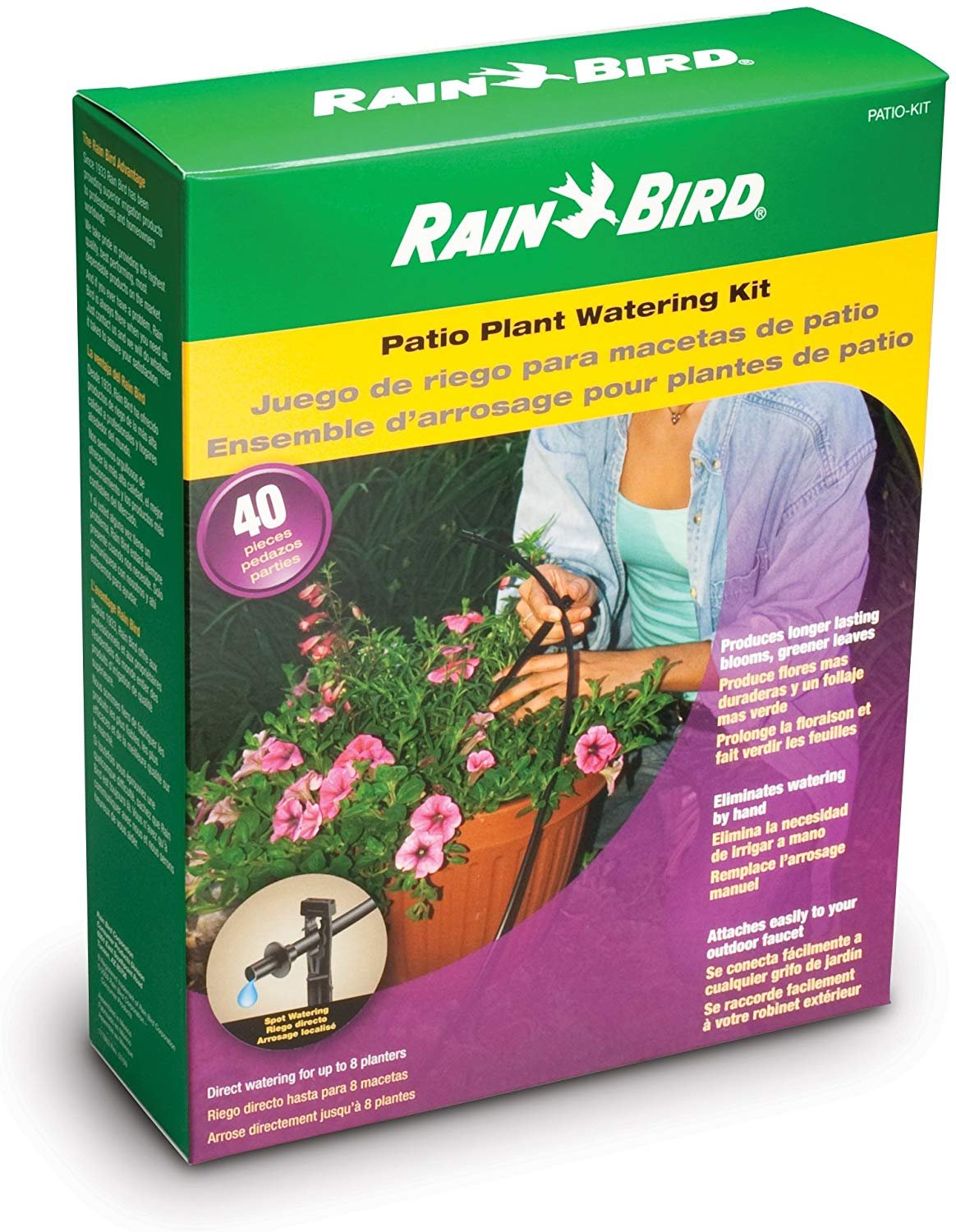 Rain Bird PATIOKIT Drip Irrigation Patio Watering Kit， Connects to Faucet， 1/4