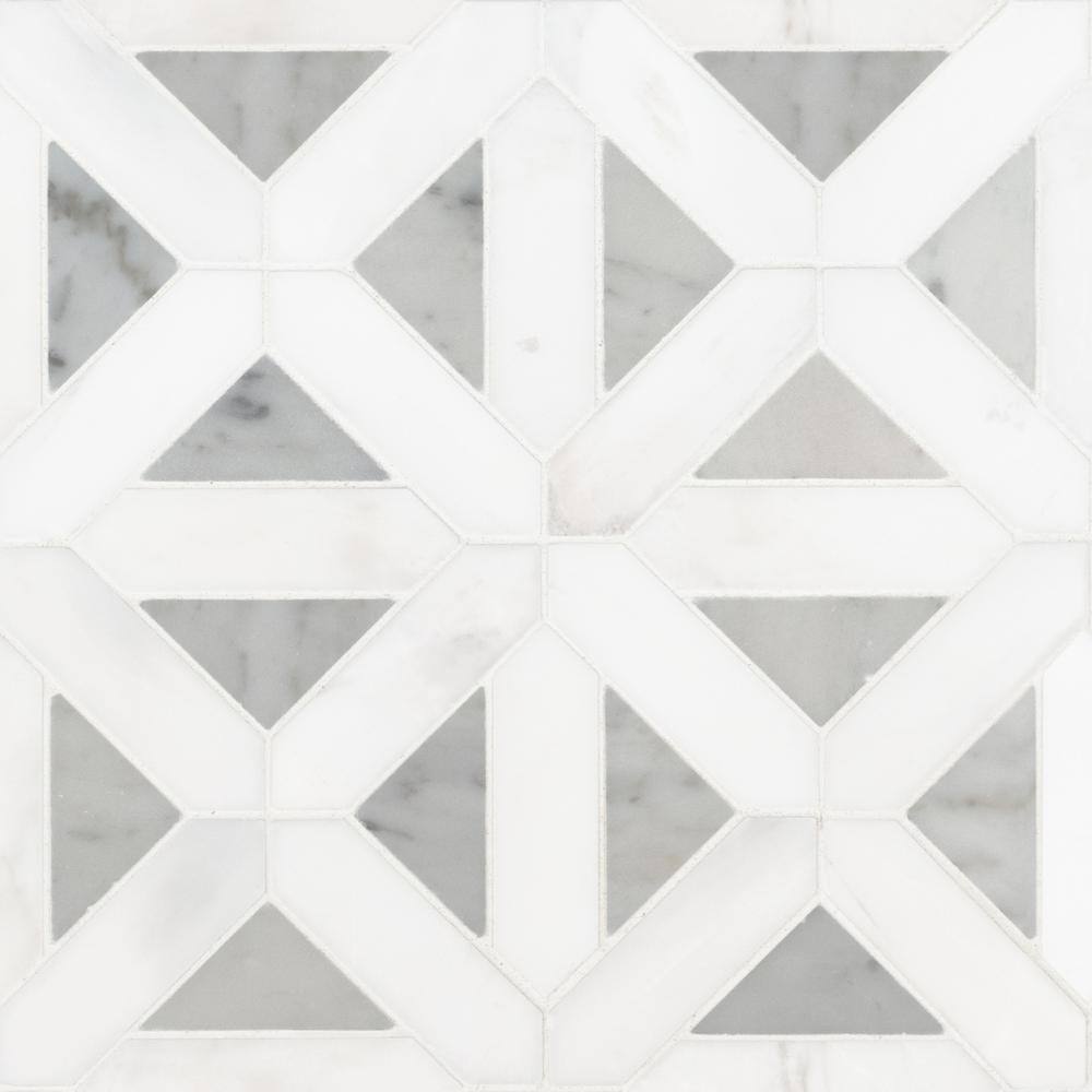 MSI Bianco Dolomite Geometrica 12 in. x 12 in. x 10 mm Polished Marble Mosaic Tile (10 sq. ft.  case) BIANDOL-GEOP