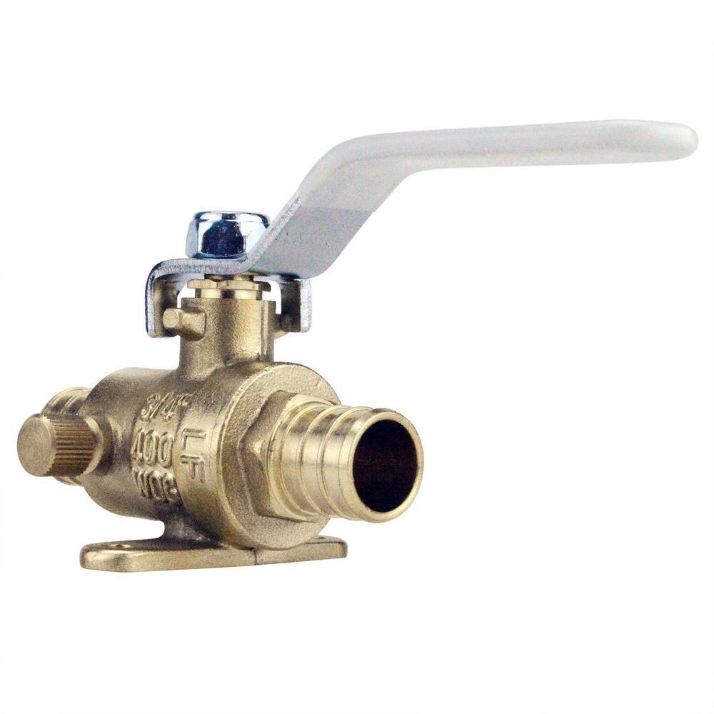 Apollo 34 in. Brass PEX-B Barb Ball Valve with Drain and Mounting Pad APXV34WD