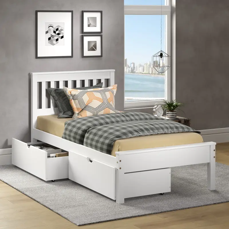 Contempo White Twin Bed with Storage