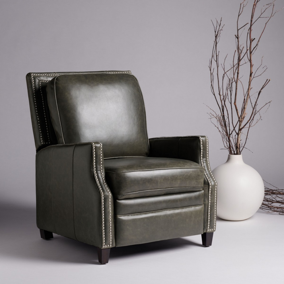 Stirling Leather Recliner Aged Black   Transitional   Recliner Chairs   by Peachtree Fine Furniture  Houzz