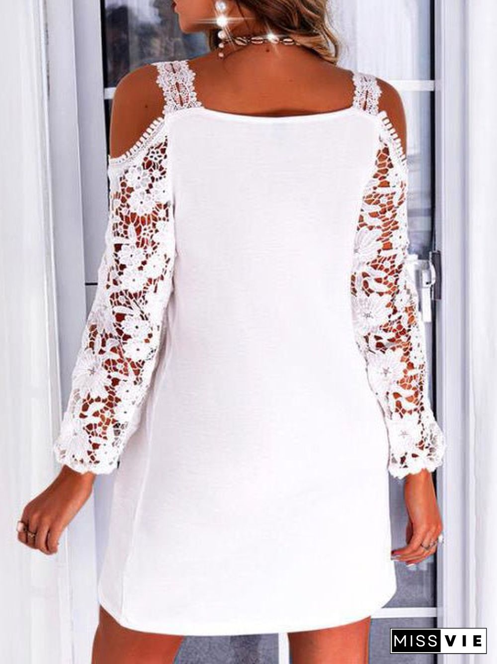 Women'S Dresses Lace Off-Shoulder Long Sleeve Dress