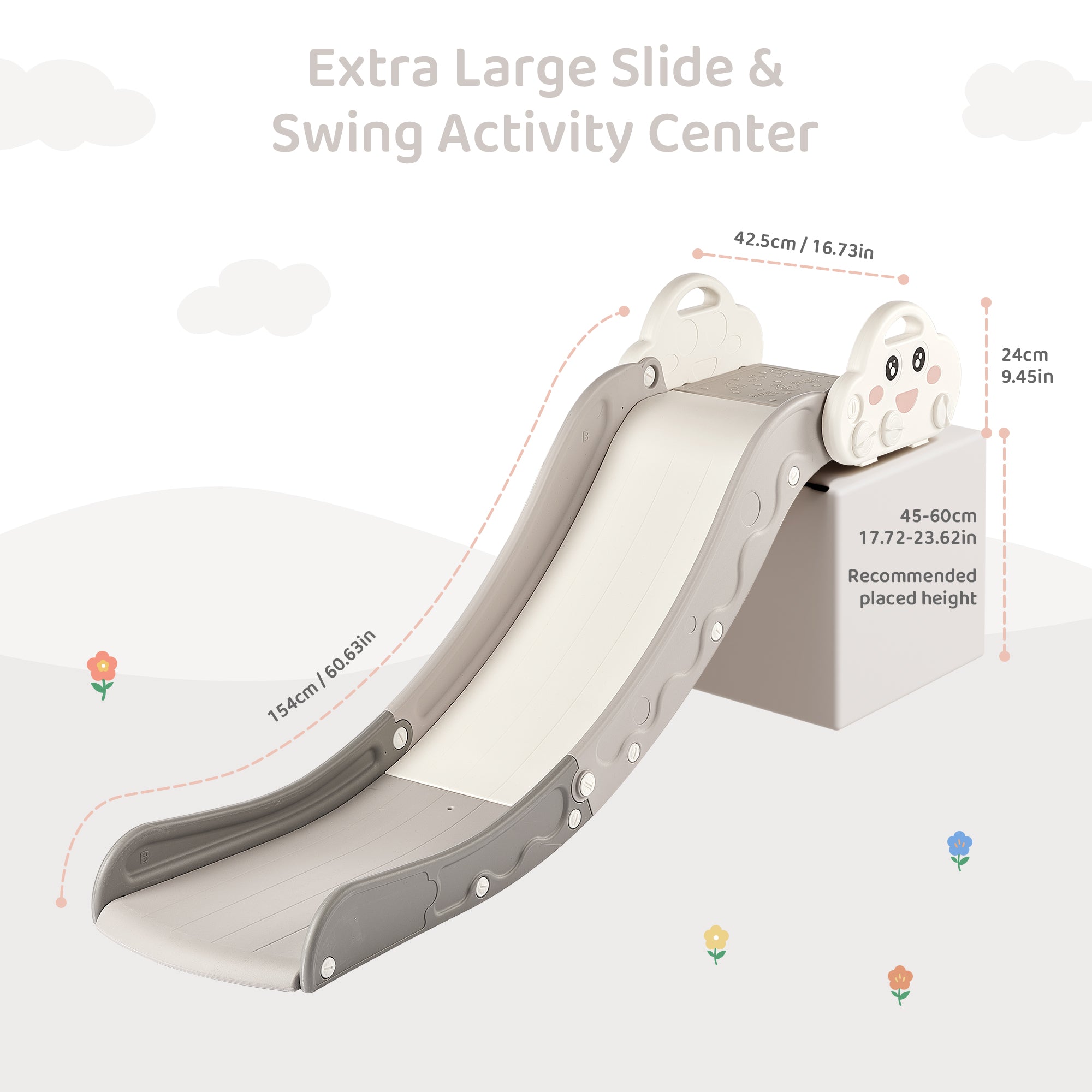 DUKE BABY Kids Indoor Slide for Sofa and Stairs Slide Attachment to Toddler Bed and Nugget Couch for Kids Age 1-5, White Grey