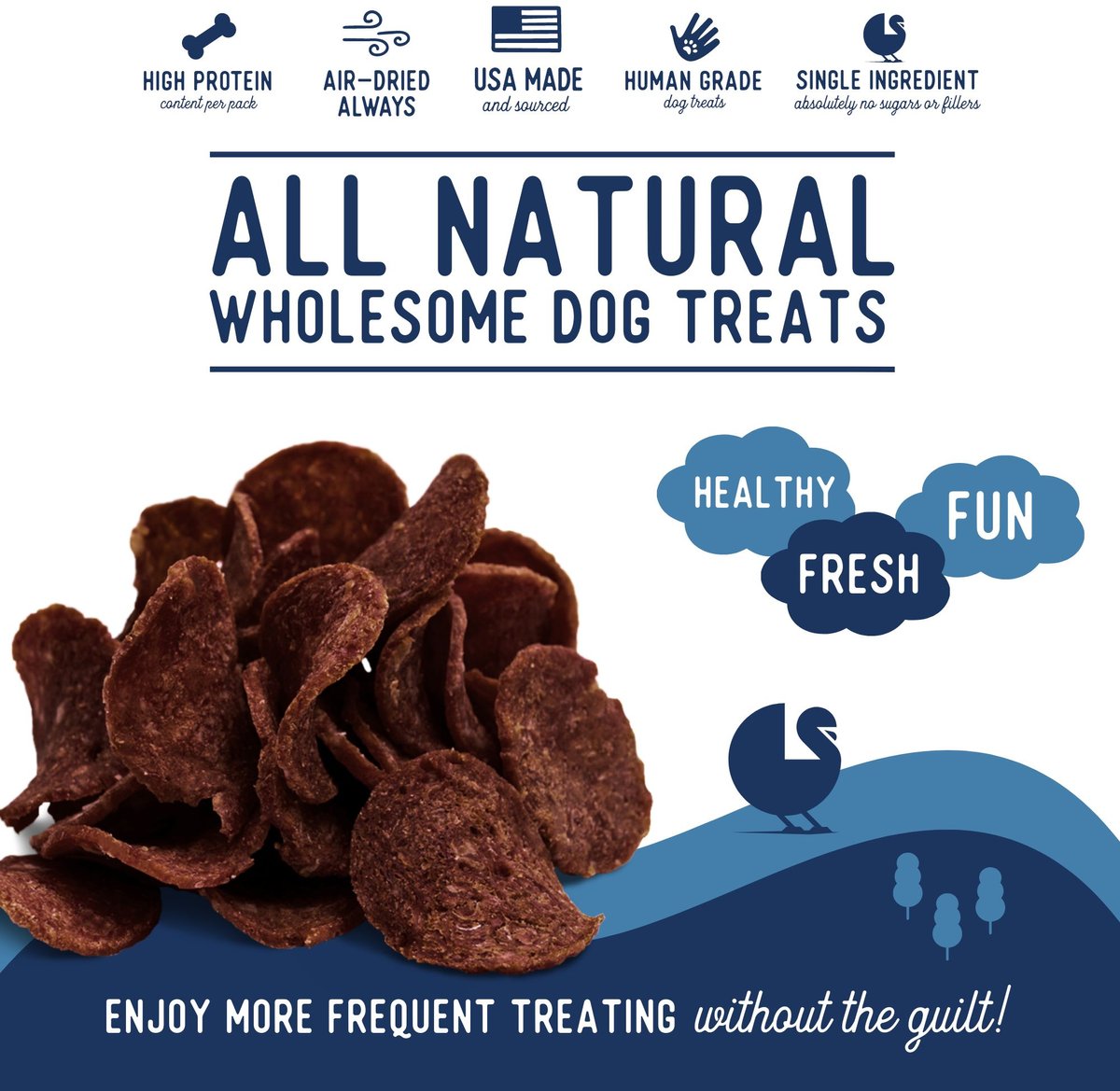 Beg and Barker Whole Turkey Chips Natural Single Ingredient Dog Treats， 3.5-oz， case of 4