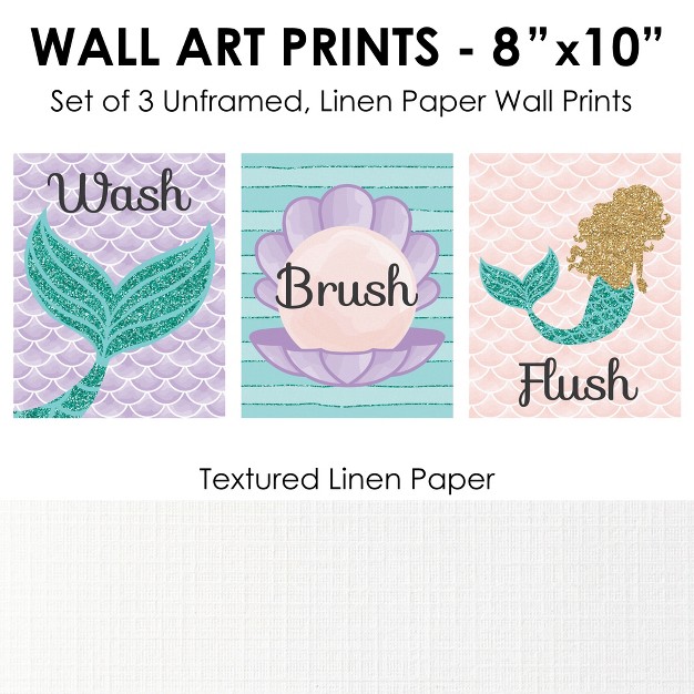 Big Dot Of Happiness Let x27 s Be Mermaids Unframed Wash Brush Flush Bathroom Wall Art 8 X 10 Inches Set Of 3 Prints