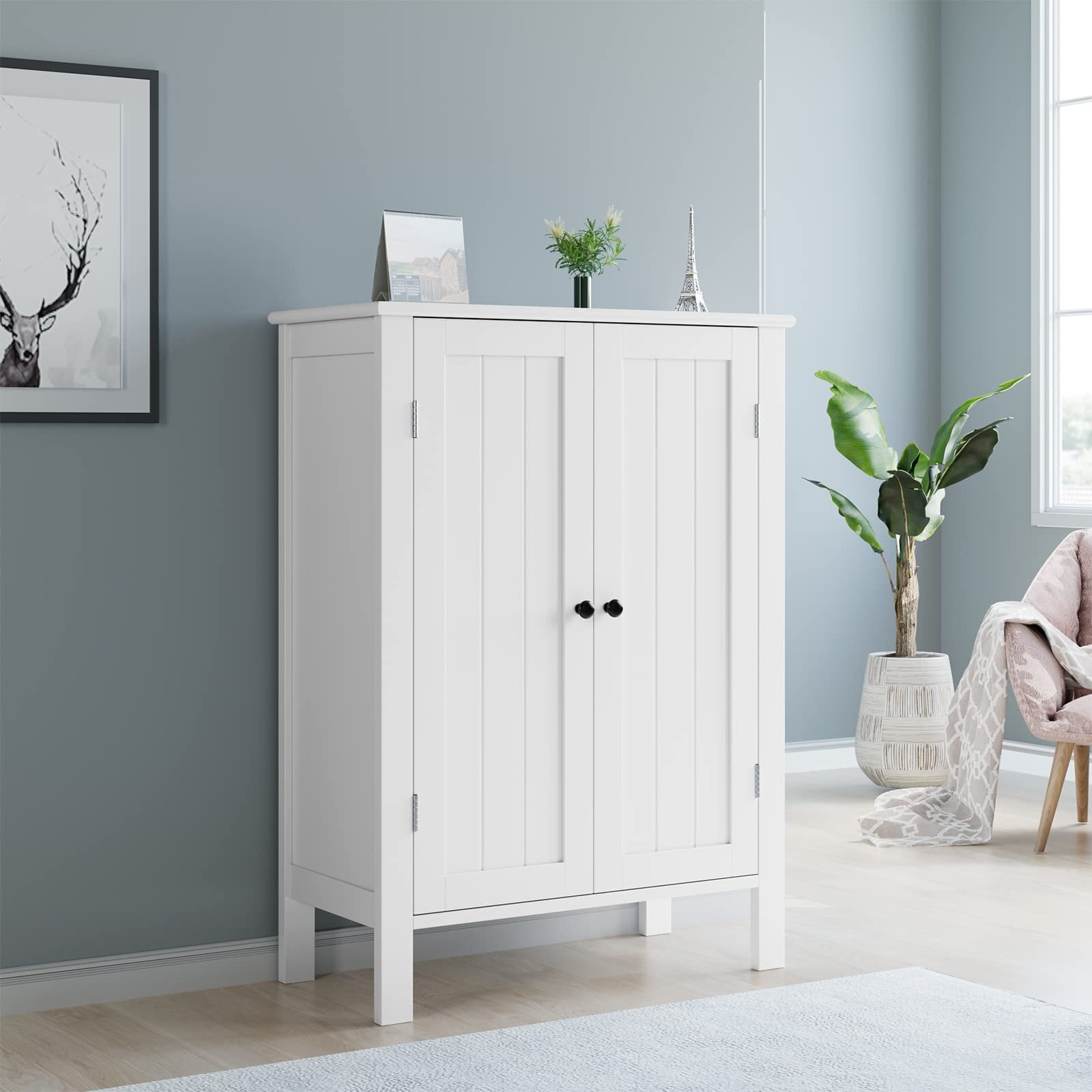 Homfa Bathroom Storage Floor Cabinet, Freestanding White Cabinet with Doors and Shelves