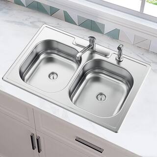 Glacier Bay 33 in. All-in-One Drop-In Stainless Steel 4-Hole Double Bowl Kitchen Sink with Faucet and Sprayer VT3322A08SHA1-2