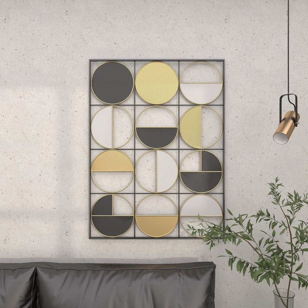 CosmoLiving by Cosmopolitan Black Metal Half Moon Geometric Wall Decor with Gold Detailing