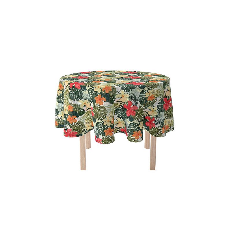 Round Tablecloth， 100% Polyester， 90 Round， Hibiscus Garden