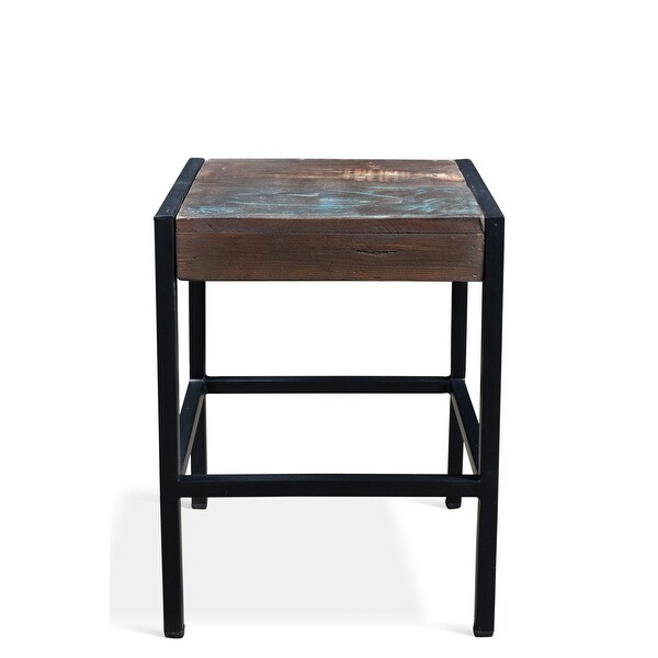 Handmade Industrial Old Reclaimed Wood and Iron Stool (India)