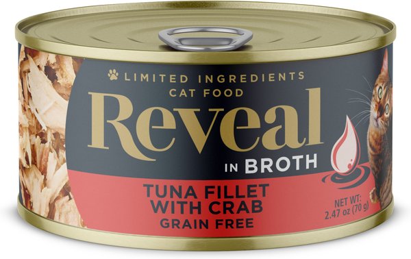 Reveal Natural Grain-Free Tuna with Crab in Broth Flavored Wet Cat Food， 2.47-oz can， case of 24