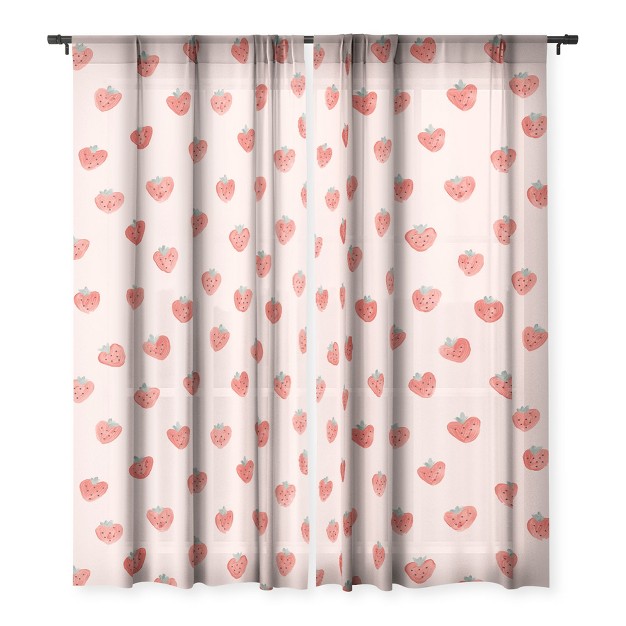 Emanuela Carratoni Strawberries On Pink Single Panel Sheer Window Curtain Deny Designs