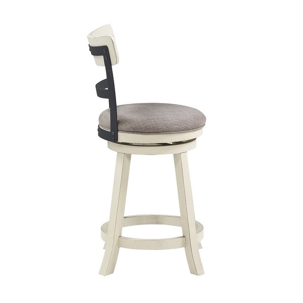 24 Inch Handcrafted 360 Degree Swivel Counter Stool， Curved Open Back， White Wood Frame， Cream Cushioned Seat