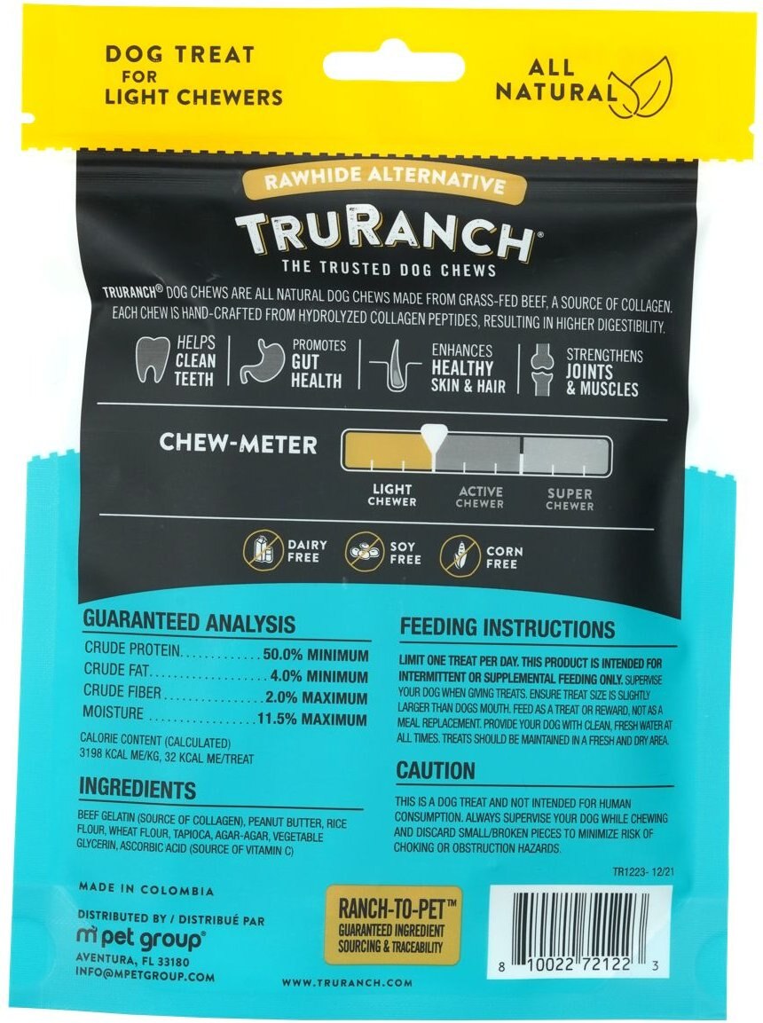 TruRanch Peanut Butter Collagen Sticks Hard Chew Dog Treats， 5-in， 15 count