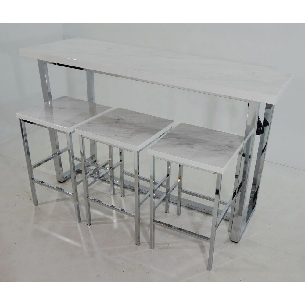 Ledesma White Marble 4 Piece Counter Height Dining Set