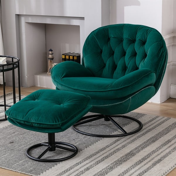 Velvet Upholstered Accent Chair TV Chair Living Room Swivel Leisure Chair with Chair and Ottoman Sets and Metal Frame