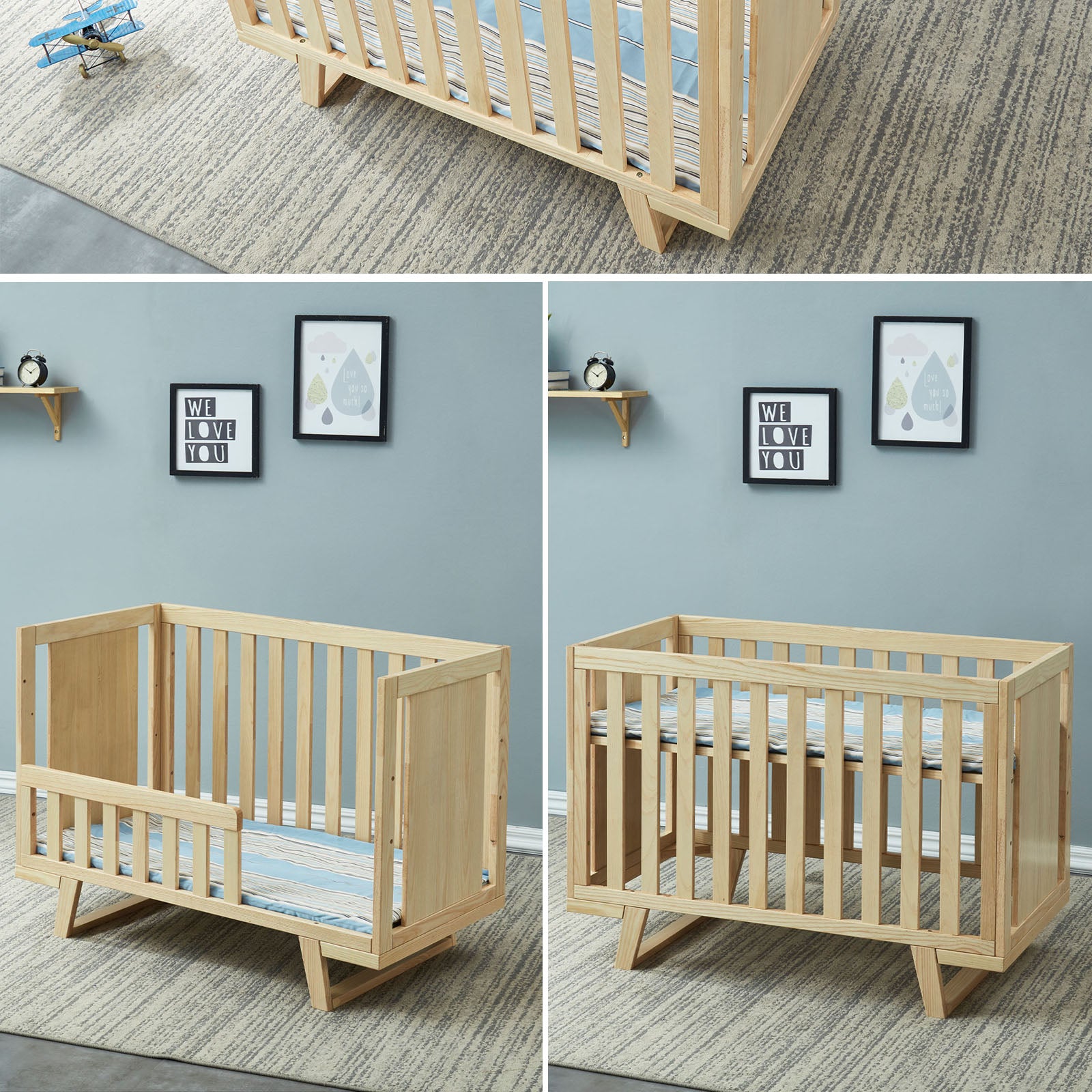 Baby/Toddler Bed With 3 Levels Solid Wood Bed Et-Y002